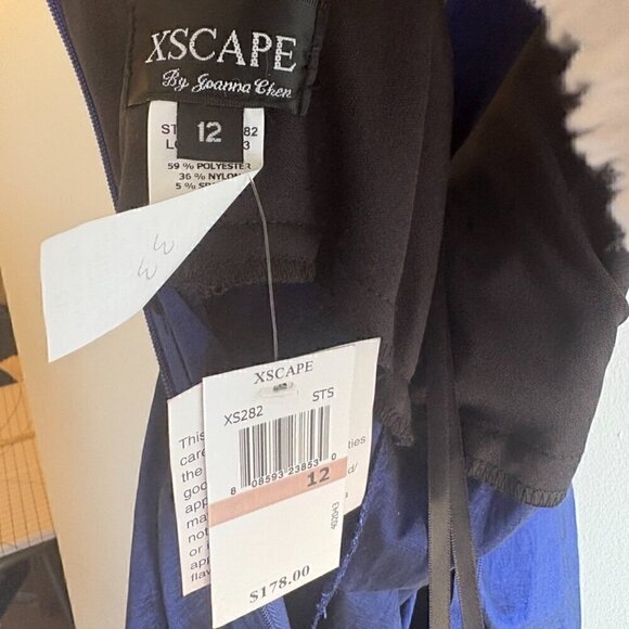 NWT NEW XSCAPE by Joanna Chen Blue Beaded Ruched Cocktail Halter Dress - size 12 - Picture 4 of 6